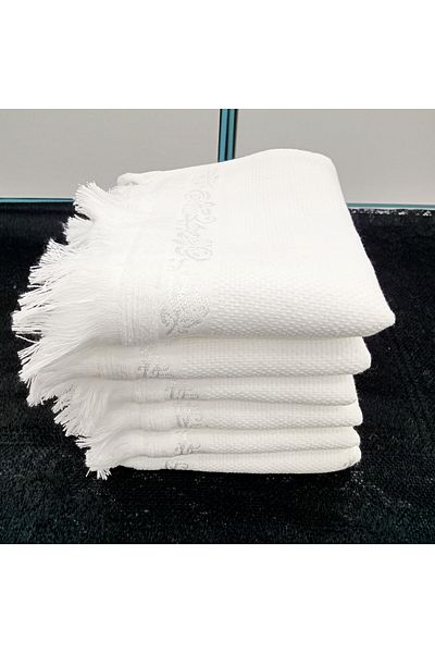 AYHOME Комплект кухненски кърпи Anchor Etamine Embroidered Velvet Soft White, 6 броя, 50 x 30 см, 100% памук