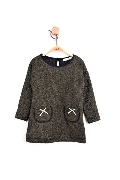 nk kids Kız Çocuk Siyah Renk Üzeri Dore Ip Dokuma Kışlık Şık Kahire Jile Elbise