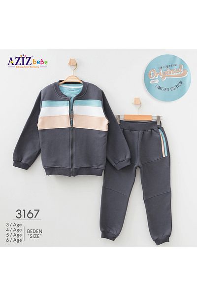 Aziz Bebe Denim Outfitters Printed Top and Bottom Cardigan 3-Piece Set for Ages 3-4-5-6