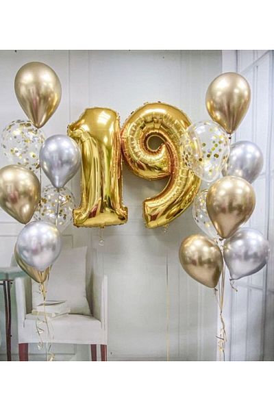 MERİ PARTİ 19 YEAR OLD BIRTHDAY FOIL BALLOON GOLD SILVER TRANSPARENT LATEX BALLOON SET