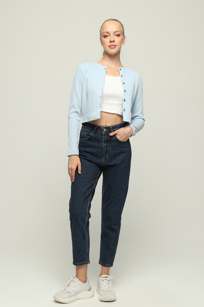 Owut Collection Crop Soft Textured Button Detailed Blouse-Cardigan