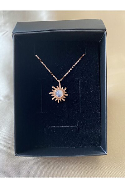 Venüs Doğal Taş Ay Taşı Minimal Güneş Rose Gold Kolye