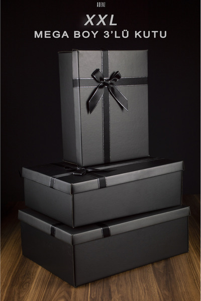 ADENZ Hediye Bohça Çeyiz Kutusu 3'lü Set- Gümüş Simli Saten Kurdeleli