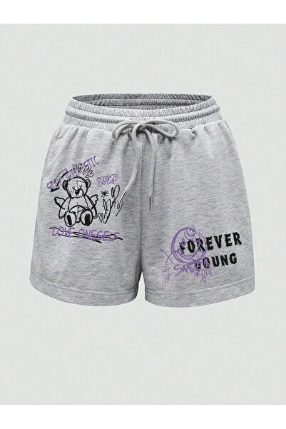 Adrift Coolane Cartoon & Letter Graphic Drawstring Waist Shorts
