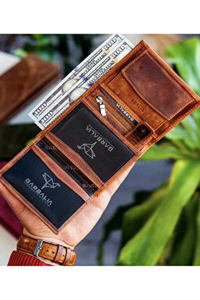 Garbalia Genuine Leather Tan Men's Coin Portfolio with Coin Holder Jackson Dortmund