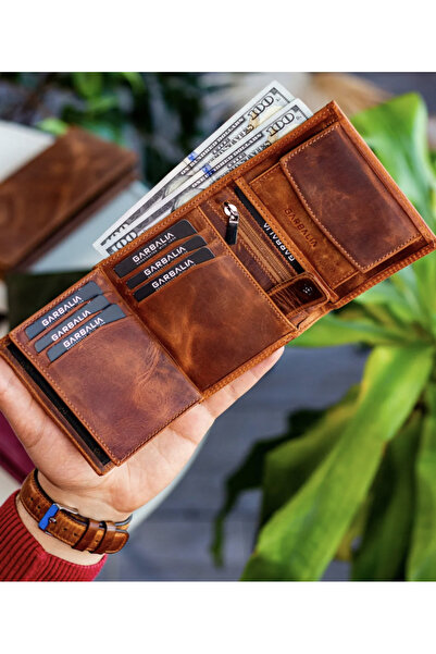 Garbalia Genuine Leather Tan Men's Coin Portfolio with Coin Holder Jackson Dortmund