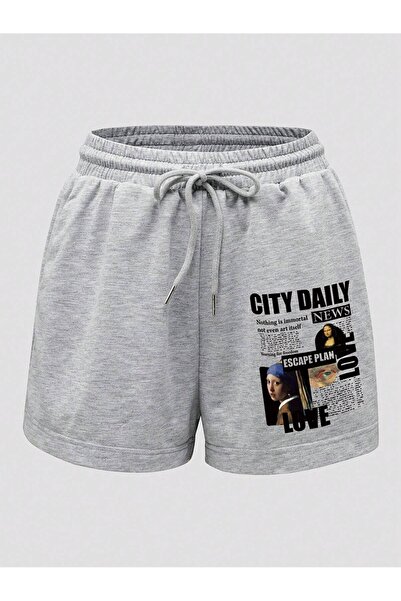 Adrift Slogan Graphic Drawstring Waist Track Shorts