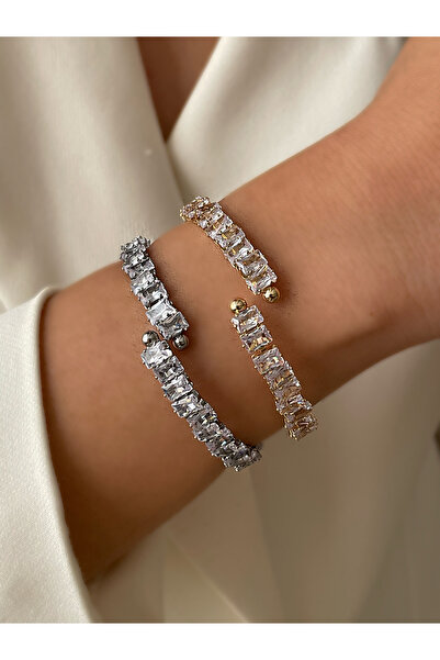 JELLY Women's Steel Silver Color Adjustable Zircon Baguette Stone Design Hand...