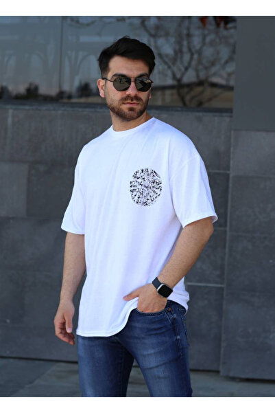 ixir Štampano Muška Oversize kroj majica sa belim otiskom prsta