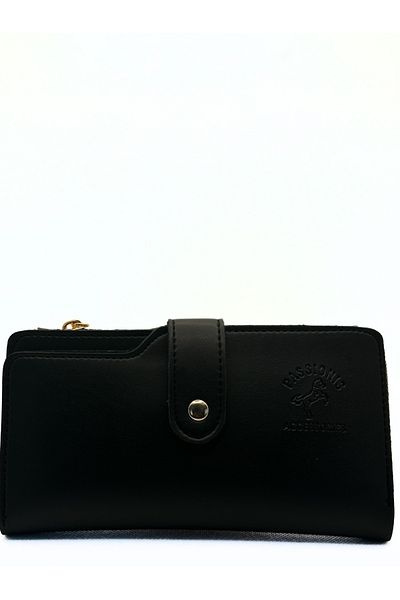 sinbEsg Black Zippered Special Design Women's Wallet with 3 Compartments Card Holder