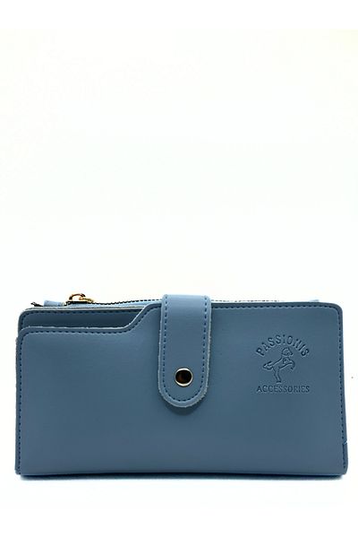 sinbEsg Portofel de damă cu design special albastru cu fermoar cu fermoar și suport pentru carduri cu 3 compartimente