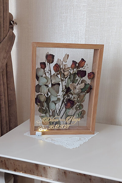 Verda Çerçeve Ledli Isimli 30x40 Cm Bambu Çift Yönlü Anı Çerçevesi! Gül Kutus...