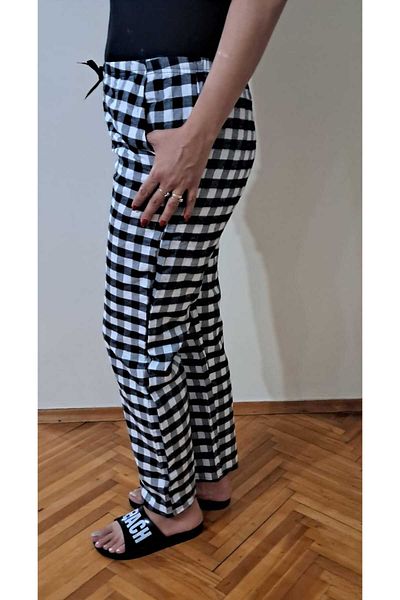 sellim țesătură neagră cașmir pentru femei, 2 buzunare, mulaj pentru pantaloni, pijamale în carouri