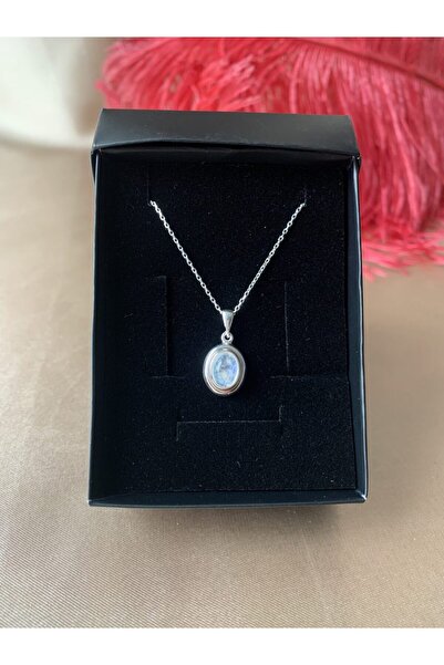 Venüs Doğal Taş Ay Taşı Minimal Vintage Gümüş Kolye