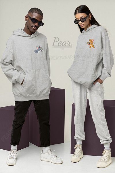Pear Wear Φούτερ με κουκούλα Tom Jerry Unisex 3 Thread Raised Lover Team