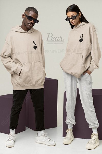 Pear Wear Φούτερ King Queen με στάμπα για ζευγάρια Unisex Oversize Lover Team Hoodie