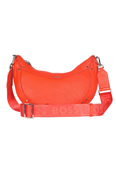 BOSS Kadın Marka Logo Detaylı Fermuarlı Çok Cepli Turuncu Omuz Çantası 504986...