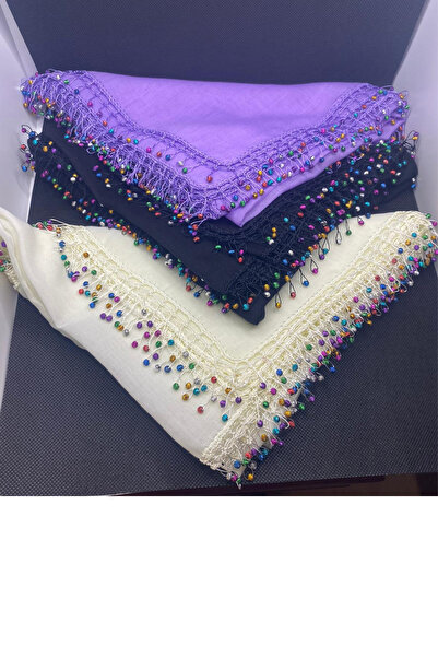 ELGALA Writing Headscarf Beaded Crochet Embroidery Scarf Hand Embroidered 90X90 cm