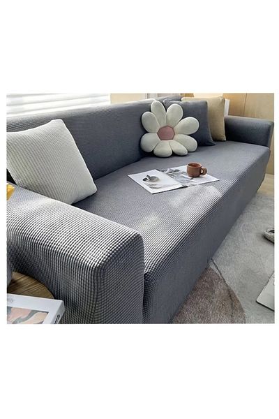 HEYTGAH 3 Seater Bamboo Lycra Sofa - Elastic Flexible Cover, Gray