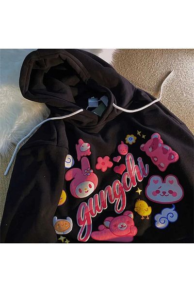Gofeel Harajuku Y2K - Guncgchi Detailed Tech Aesthetic Oversize Hooded Sweatshirt