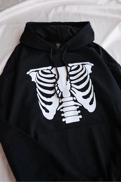Gofeel Harajuku Y2K - Oversize Hooded Tech Sweatshirt with Skeleton Detail