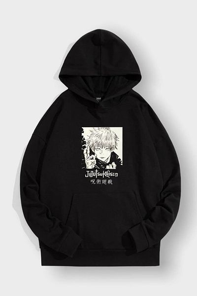 Gofeel Harajuku Y2K - Jujutsu Kaise Detailed Oversize Hooded Sweatshirt
