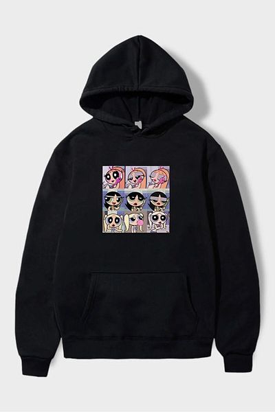 Gofeel Power Puff 9 Detailed Oversize Hooded Y2K Harajuku Tech Aesthetic Sweatshirt