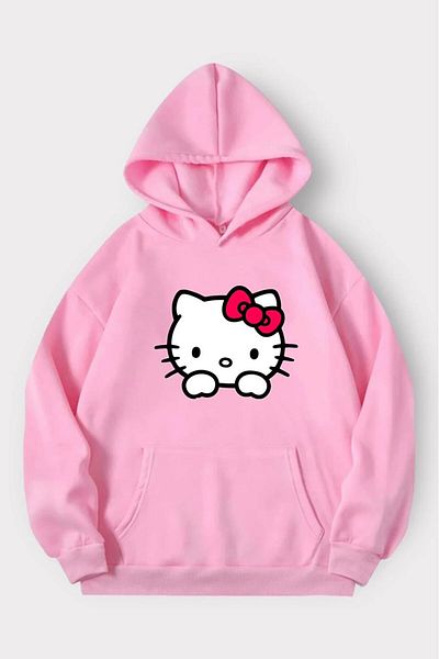 Gofeel Oversize Pink Kitty Harajuku Tech Aesthetic Hooded Sweatshirt
