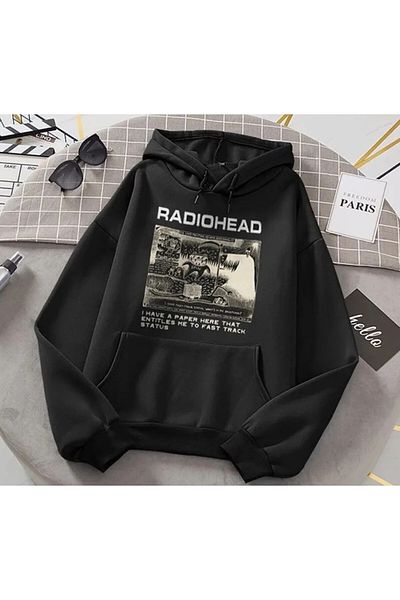 Gofeel Y2k Harajuku Radiohead Detail Oversize Hooded Tech Aesthetic Sweatshirt
