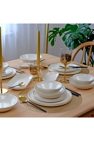 Glore Istanbul Krem 31 Parça 6 Kişilik Altın Yaldızlı Yemek Takımı