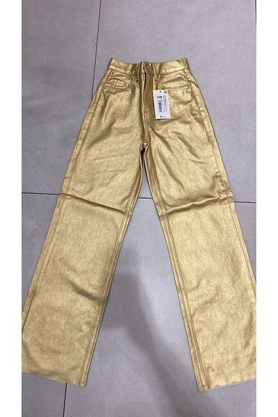 Muaz WOMEN'S GOLD HIGH WAIST PIPE TROUBLE JEANS