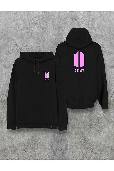 zip moda Hanorac cu glugă cu glugă cu imprimeu Bts Army față și spate