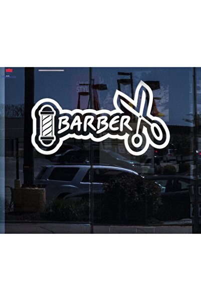 Modatools Pencere Camı Sticker Duvar Sticker Berber Simgesi Berber Dükkanı Sa...