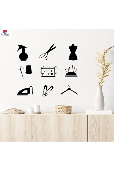 Modatools Butik Mağaza Duvar Sticker Terzi Atölyesi Giyim Moda Dikiş Araçları...