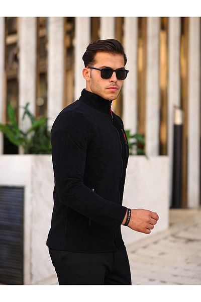 Alvora Men's Black Softshell Fleece Standard Full Zipper 3 Pocket Men's Fleece Cardigan
