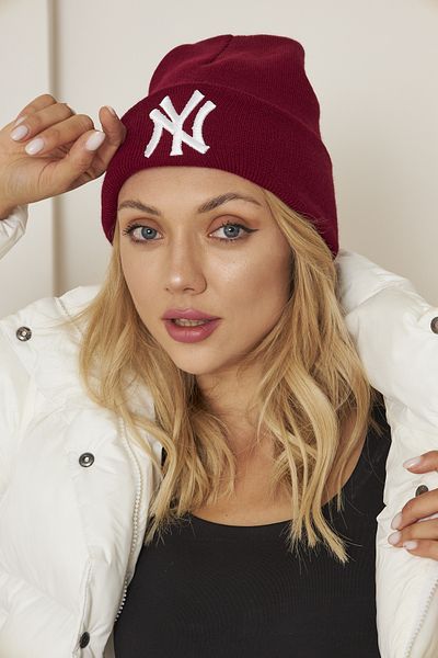 Eke Tekstil Claret Red Unisex Nylon Embroidery Detailed Soft Textured Knitwear Beret