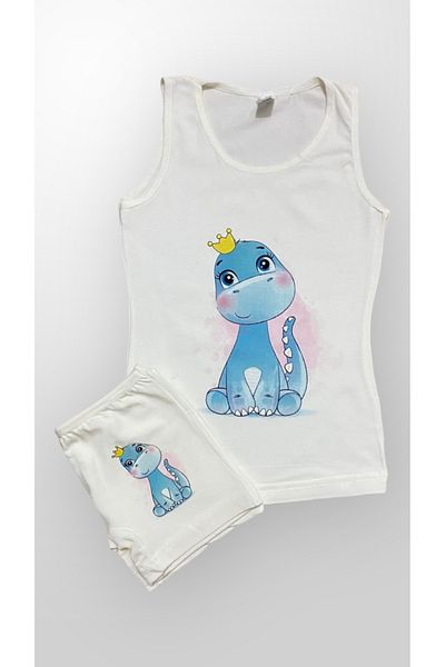 elmas kids Girl's Cotton Queen Dinosaur Patterned Undershirt Boxer Set