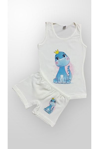 elmas kids Girl's Cotton Queen Dinosaur Patterned Undershirt Boxer Set