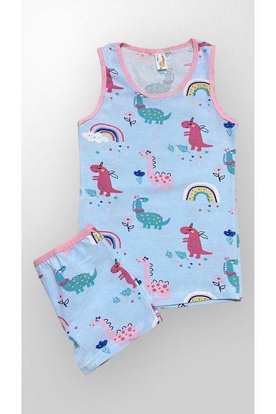 elmas kids Girl's Cotton Dinosaur and Rainbow Patterned Undershirt Boxer Set