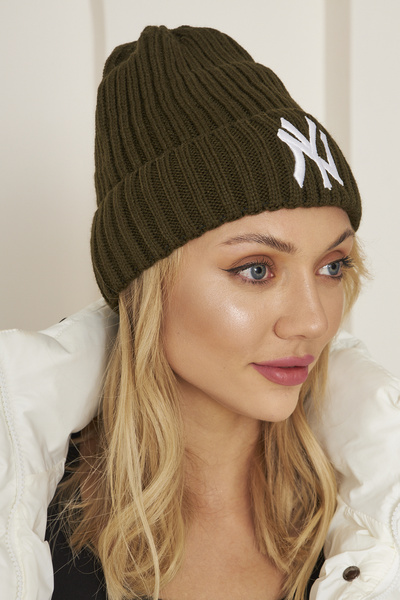 Eke Tekstil Khaki Unisex Ny Embroidery Detailed Soft Textured Thessaloniki Knitwear Beret