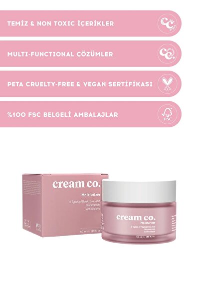 Cream Co. Nemlendirici Yüz Kremi Cilt Tonu Eşitleyici* Aydınlatıcı* Su Bazlı Tüm Cilt Tipleri Moisturizer 50ml