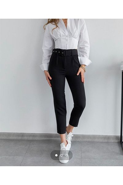 LAMİRAMOOD Παντελόνι με ίσιο πόδι Zr Model Carrot με ζώνη μέσης μαύρο
