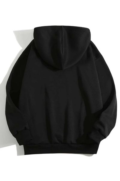 Josette Unisex Μαύρο φούτερ με στάμπα με κουκούλα Oversize