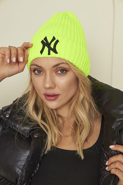 Eke Tekstil Phosphor Yellow Unisex Ny Embroidery Detailed Soft Textured Thessaloniki Knitwear Beret