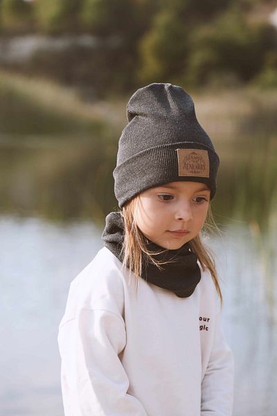 Tarkito Organic 4-6 Years Old Children's Beret & Neck Collar Set - Anthracite