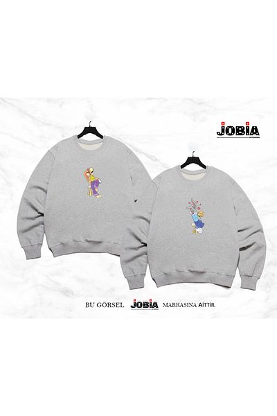 Jobia Outdoors Unisex Γυναικείες Ανδρικές Bugs Bunny Lola Printed Lover Combination Crew Neck 3 Thread Raster Σετ 2 τεμαχίων