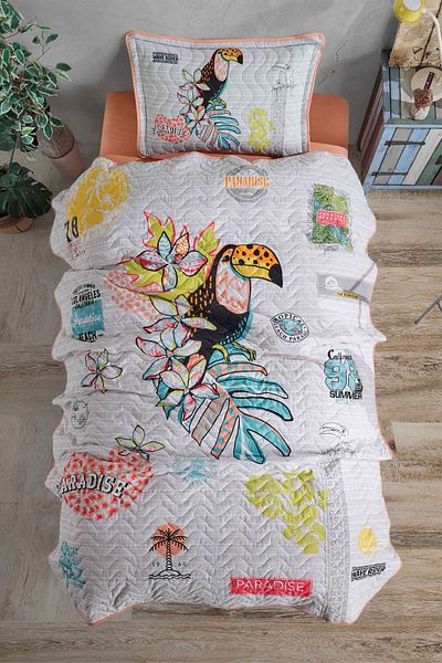 Clasy Ranforce 100% Cotton Single Bedspread Set Paradise Salmon