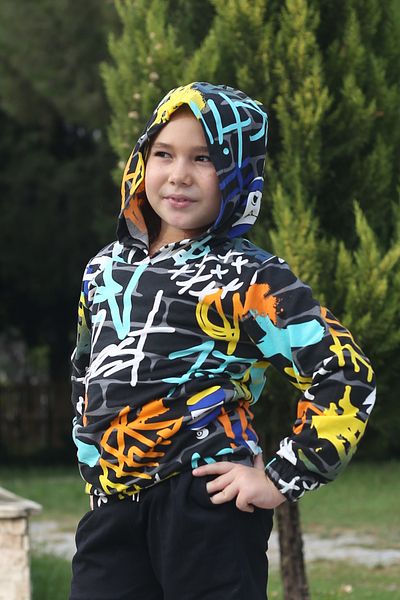 han collection hooded patterned unisex children's sweatshirt 7-14 years old