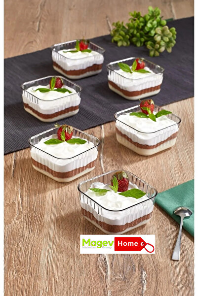 MAGEV PLASTİK 6lı Kare Sunumluk Kase Seti Tatlı Ve Çerezlik 6LIMAGNOLIA