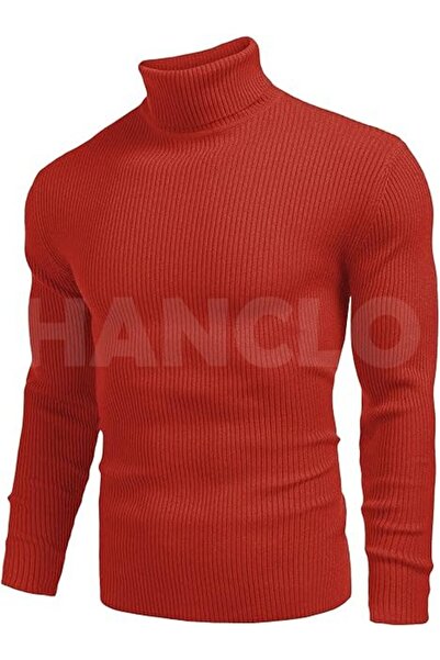 HANCLO Red Turtleneck Men's Knitwear Turtleneck Sweater